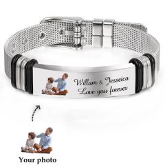 COI Titanium Black Silver Custom Photo Engraving Bracelet With Steel Clasp(Length: 8.46 inches)-9081AA