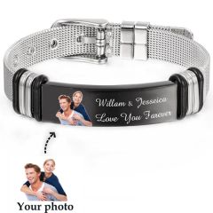 COI Titanium Black Silver Custom Photo Engraving Bracelet With Steel Clasp(Length: 8.46 inches)-9082AA