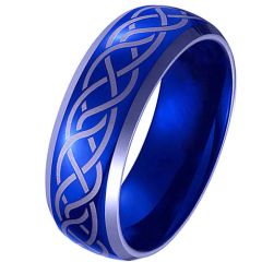 **COI Titanium Blue Silver Celtic Beveled Edges Ring-9084AA