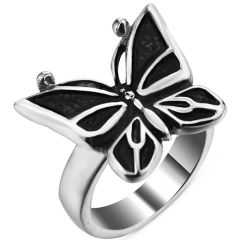 **COI Titanium Black Silver Butterfly Ring-9087AA