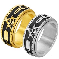**COI Titanium Black Gold Tone/Silver Masonic Freemason Ring-9089AA