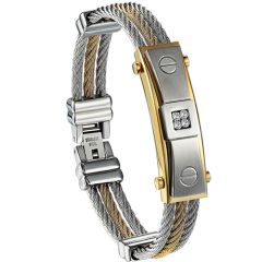 COI Titanium Gold Tone Silver Wire & Screws Cubic Zirconia Bracelet With Steel Clasp(Length: 8.27 inches)-9104AA