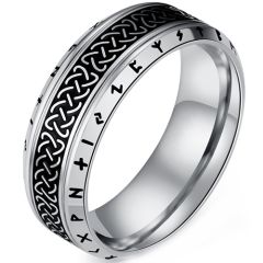 **COI Titanium Black/Gold Tone/Silver Celtic Beveled Edges Ring With Runes-9114AA