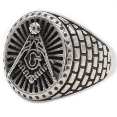 **COI Titanium Black Silver Masonic Freemason Ring-9117AA