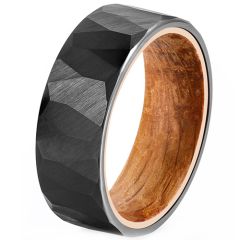 **COI Black Tungsten Carbide Faceted Ring With Wood-9129AA