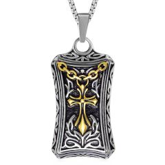 COI Titanium Black Gold Tone Silver Cross Dog Tag Pendant-9133AA