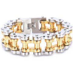 COI Titanium Gold Tone Silver Bracelet With Steel Clasp(Length: 9.25 inches)-9137AA