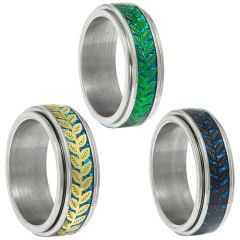 **COI Titanium Leaves Step Edges Ring With Carbon Fiber-9139AA