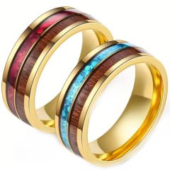 **COI Gold Tone Titanium Crushed Opal & Wood Ring-9141AA