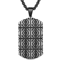 COI Titanium Silver Black/Gold Tone/Silver Dog Tag Grooves Pendant-9150AA