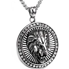 COI Titanium Black Silver Lion Head Pendant With Cubic Zirconia-9155AA