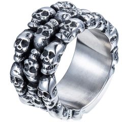**COI Titanium Black Silver Skull Ring-9161AA