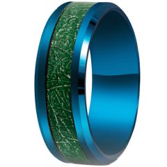 **COI Blue Titanium Green Meteorite Beveled Edges Ring-9169AA