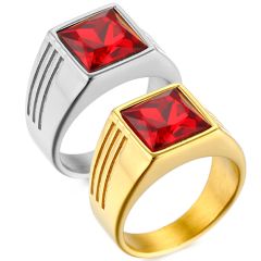 **COI Titanium Gold Tone/Silver Ring With Created Red Ruby-9172AA