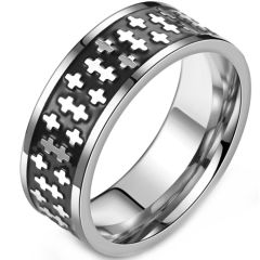 **COI Titanium Black Silver Cross Pipe Cut Flat Ring-9180AA