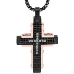 **COI Titanium Black Rose Cross Pendant With Cubic Zirconia-9186AA