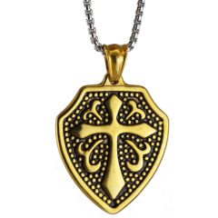 **COI Titanium Black Gold Tone Cross Tag Pendant-9188AA