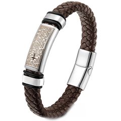COI Titanium Black Silver Cross Prayer Black/Brown Genuine Leather Bracelet With Steel Clasp(Length: 8.27 inches)-9190AA