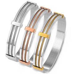 COI Titanium Silver/Rose/Gold Tone Silver Wire Bangle With Steel Clasp(Length: 7.67 inches)-9193AA