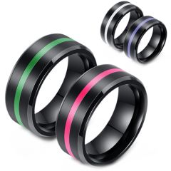 **COI Black Titanium Beveled Edges Ring With Blue/Green/Red/White Resin-9204AA