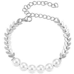 **COI Titanium Synthetic Pearl Bracelet With Steel Clasp(Length: 8.27 inches)-9214AA