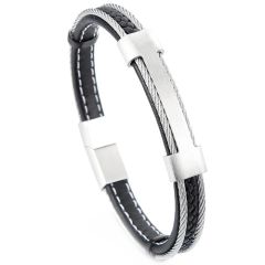 **COI Titanium Gold Tone/Silver Wire Genuine Leather Bracelet With Steel Clasp(Length: 8.26 inches)-9226AA