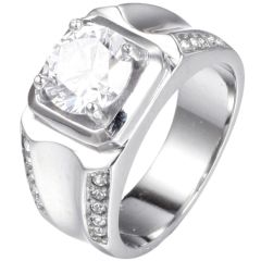 **COI Titanium Gold Tone/Silver Solitaire Ring With Cubic Zirconia-9234AA