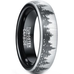 **COI Tungsten Carbide Black Silver Forest Tree Dome Court Ring-9243AA