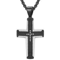 **COI Titanium Black/Gold Tone Silver Cross Pendant With Cubic Zirconia-9251AA