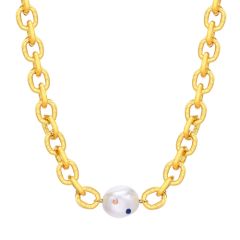 **COI Gold Tone Titanium Necklace With Synthetic Pearl & Cubic Zirconia(Length: 18.1 inches)-9259AA