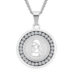 **COI Titanium Gold Tone/Silver Holy Mary Pendant With Cubic Zirconia-9260AA 