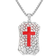 **COI Titanium Black Red Silver Cross Tag Pendant-9264AA