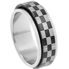**COI Titanium Black Silver Checkered Flag Step Edges Ring-9268AA