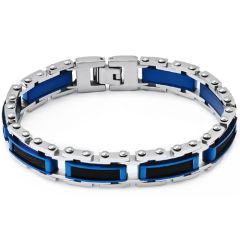 **COI Titanium Black Blue Silver Bracelet With Steel Clasp(Length: 8.27 inches)-9280AA