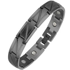 **COI Titanium Black/Silver Bracelet With Steel Clasp(Length: 8.27 inches)-9282AA