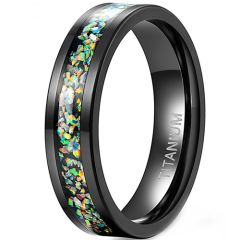 **COI Black Titanium Crushed Opal Pipe Cut Flat Ring-9283AA
