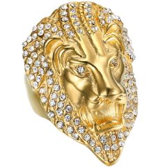 **COI Gold Tone Titanium Lion Ring With Cubic Zirconia-9284AA