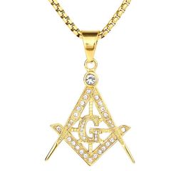 **COI Gold Tone Titanium Masonic Freemason Pendant With Cubic Zirconia-9292AA