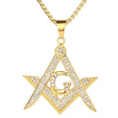 **COI Gold Tone Titanium Masonic Freemason Pendant With Cubic Zirconia-9294AA