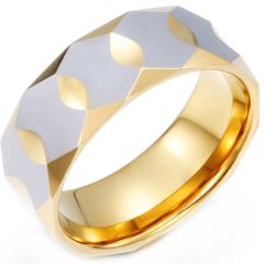 **COI Tungsten Carbide Gold Tone Silver Faceted Ring-9301AA
