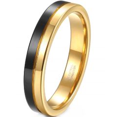 **COI Tungsten Carbide Black Gold Tone Center Groove Pipe Cut Flat Ring-9317AA