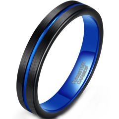 **COI Tungsten Carbide Black Blue Center Groove Pipe Cut Flat Ring-9318BB