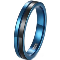 **COI Tungsten Carbide Black Blue Center Groove Pipe Cut Flat Ring-9319BB