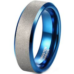 **COI Tungsten Carbide Blue Silver Beveled Edges Ring-9323BB