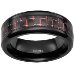 **COI Black Ceramic Beveled Edges Ring With Carbon Fiber-9326BB