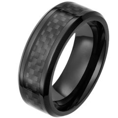**COI Black Ceramic Beveled Edges Ring With Carbon Fiber-9327BB