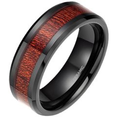 **COI Black Ceramic Beveled Edges Ring With Wood-9331BB