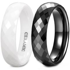 **COI Black/White Ceramic Faceted Ring-9332BB