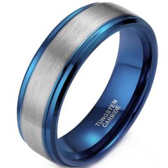 **COI Tungsten Carbide Blue Silver Step Edges Ring-9335BB