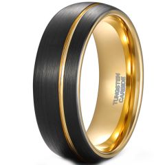 **COI Tungsten Carbide Black Gold Tone Offset Groove Dome Court Ring-9339BB